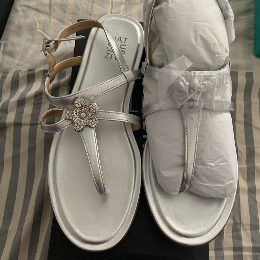 NIB wide-fit silver flat sandals - size 10W